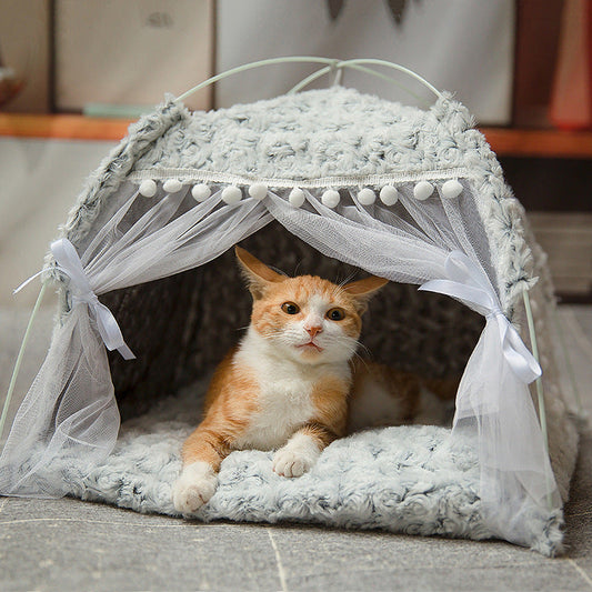 Removable & Washable Semi-Enclosed Pet Bed | Warm Snuggle Cave House