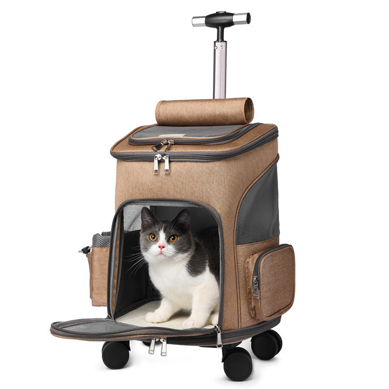 Universal Wheel Trolley Pet Bag | Foldable Travel Backpack for Cats & Small Dogs