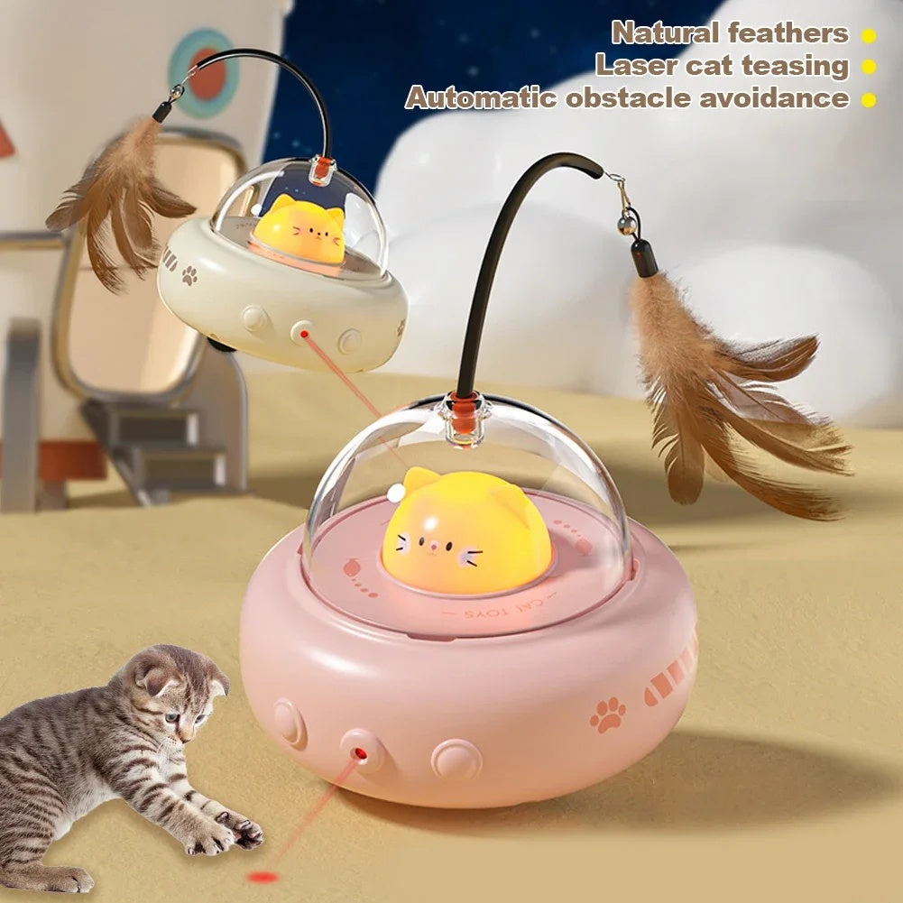 Smart Electric UFO Cat Teaser Toy | Automatic Rotating Feather Stick with Bell