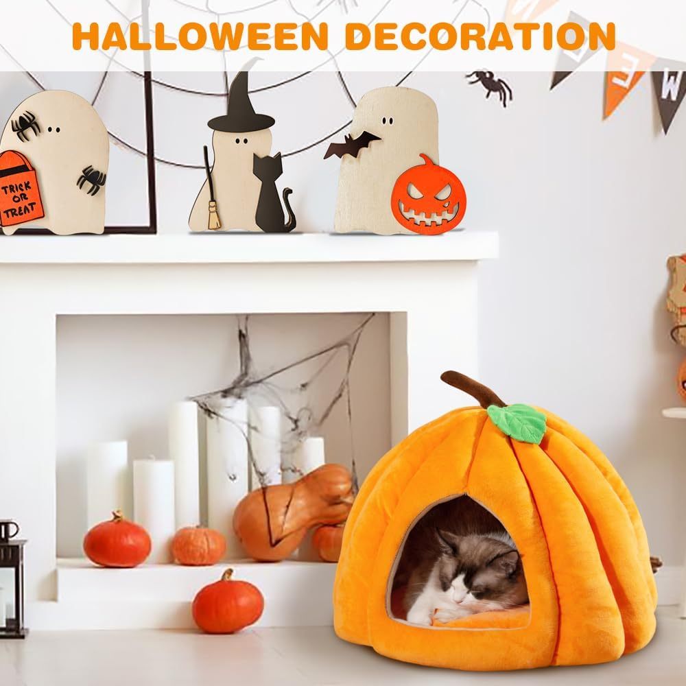 Halloween Themed Cat Supplies: Cute Pumpkin Shape Cat Tent Bed